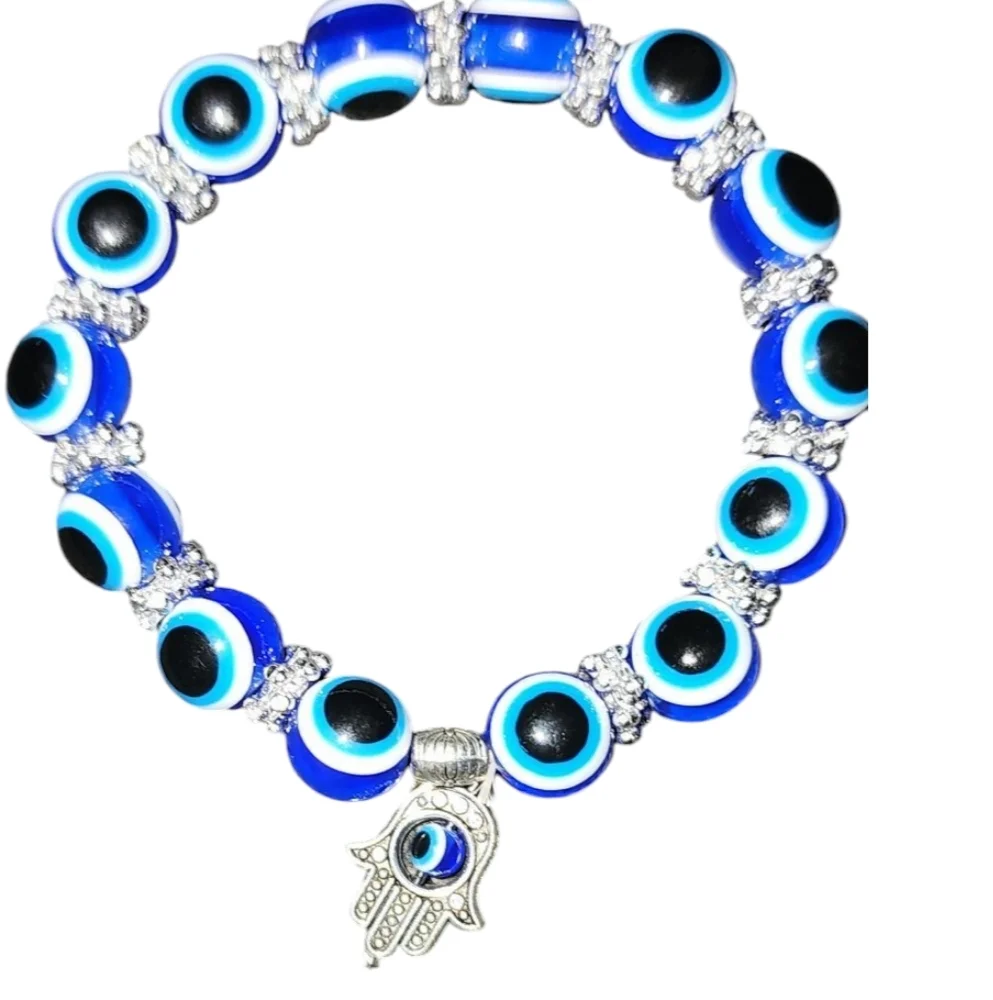 Blue Evil Eye Bracelet with Silver Charm